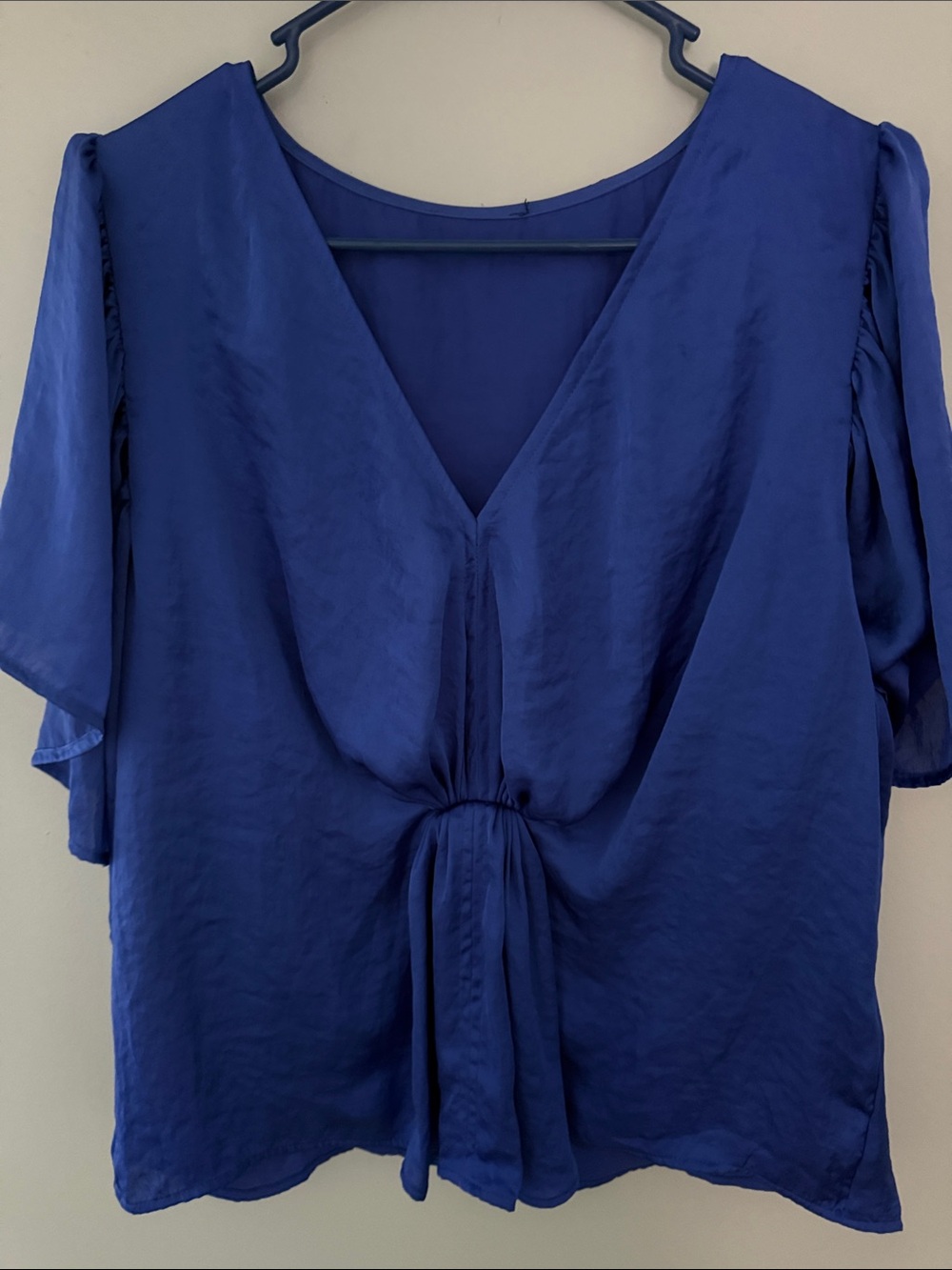 Women's V-Neck Tie-Front Blouse in Royal Blue